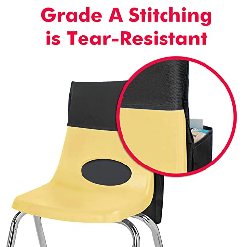 AUVCAS Black Chair Back Pocket School Seat Chair Storage Pocket Organizer with Label Slot Multiple Pockets for School Home Classroom Preschool Daycare - Image 4