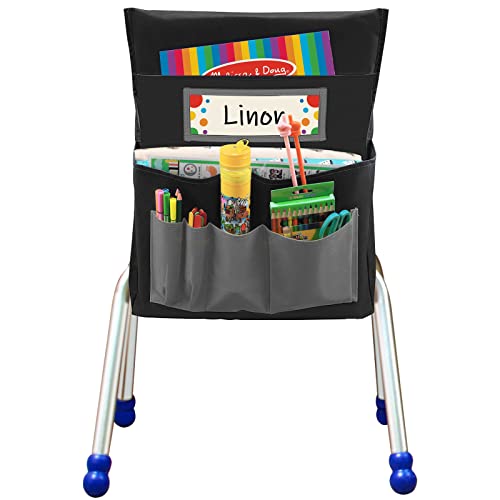 AUVCAS Black Chair Back Pocket School Seat Chair Storage Pocket Organizer with Label Slot Multiple Pockets for School Home Classroom Preschool Daycare - Image 1