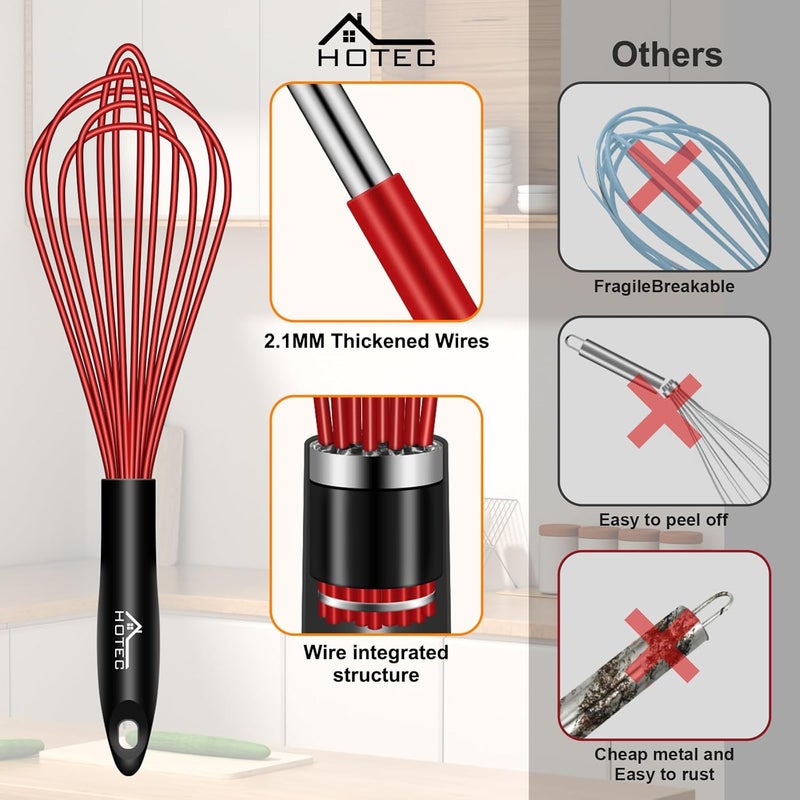 hotec 4 Pieces Silicone Whisks Set, Wire Balloon Whisks Egg Beater, Non-slip Handle Whisk for Non-stick Cookware Perfect for Cooking, Stirring, Beating and Blending (Multicolor) - Image 5