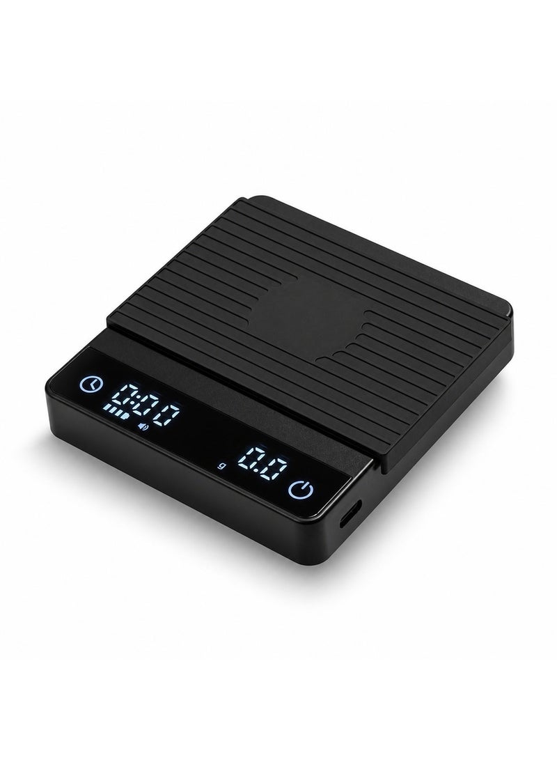 Mini Smart Coffee Scale with Timer, 0.1g Precision, 2kg Capacity, Type-C Rechargeable, 3 Modes, Black - Image 1