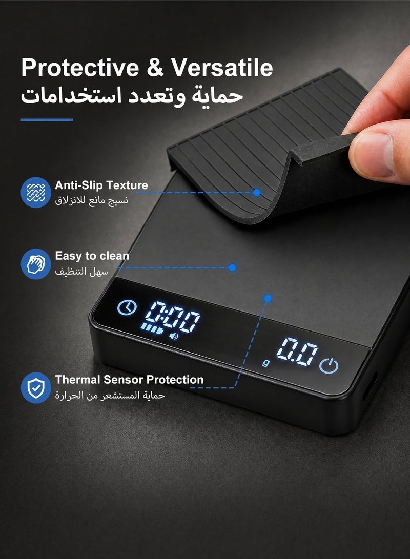 Mini Smart Coffee Scale with Timer, 0.1g Precision, 2kg Capacity, Type-C Rechargeable, 3 Modes, Black - Image 5