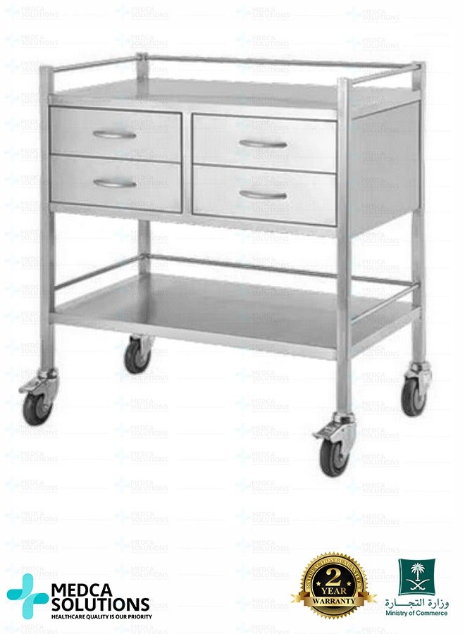 Medca Solutions Stainless Steel Medical Drawer Trolley – 4 Drawers - Image 1