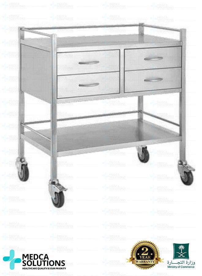 Medca Solutions Stainless Steel Medical Drawer Trolley – 4 Drawers - Image 2
