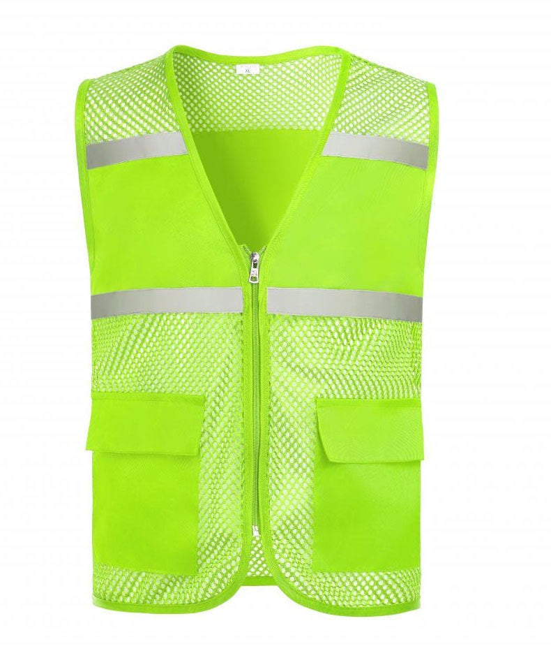 Batch of fishing net reflective vest workers night construction reflective vest multi-pocket large-scale activity volunteer vest fruit green 