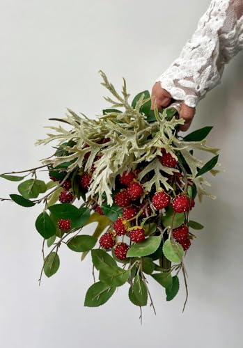 QFSH 7Pcs Artificial Raspberry Plant Stems 15.7'' Simulated Berry Bouquet for Home Decor Photography Props Wedding Decoration - Image 3