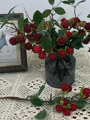 QFSH 7Pcs Artificial Raspberry Plant Stems 15.7'' Simulated Berry Bouquet for Home Decor Photography Props Wedding Decoration - Image 5