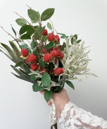 QFSH 7Pcs Artificial Raspberry Plant Stems 15.7'' Simulated Berry Bouquet for Home Decor Photography Props Wedding Decoration - Image 4