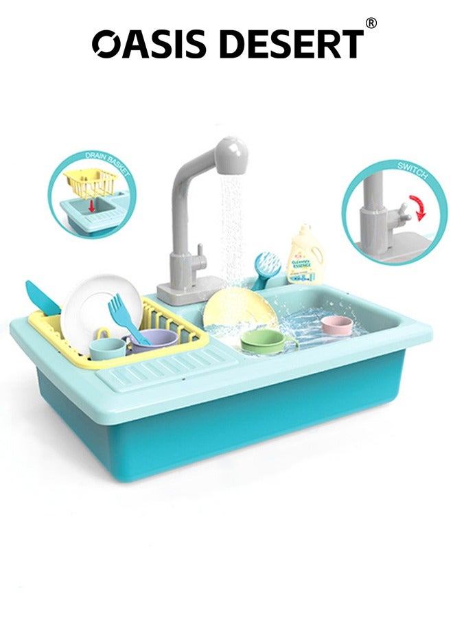 صحراء الواحة ألعاب حوض المطبخ التعليمية المبكرة محاكاة غسالة الصحون دورة المياه الأوتوماتيكية وظيفة تصريف المياه الكهربائية ألعاب غسالة الصحون للأطفال - Image 1