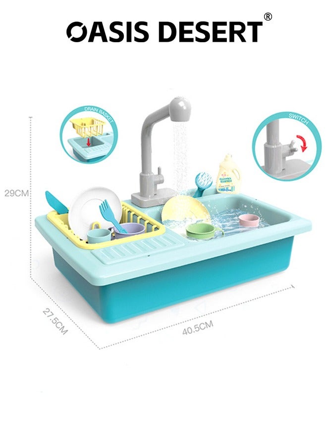 صحراء الواحة ألعاب حوض المطبخ التعليمية المبكرة محاكاة غسالة الصحون دورة المياه الأوتوماتيكية وظيفة تصريف المياه الكهربائية ألعاب غسالة الصحون للأطفال - Image 2