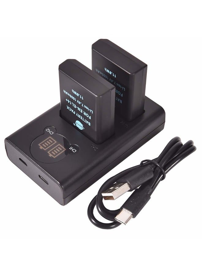 DSTE 2-Pack EN-EL14 EN-EL14A and LCD Dual Battery Charger Compatible with Nikon D3100 D3200 D3300 D3400 D3500 D5100 D5200 D5300 D5500 D5600 DF Coolpix P7000 P7200 P7800 - Image 1