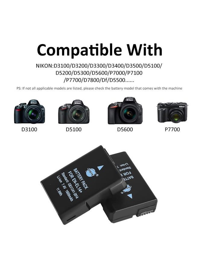 DSTE 2-Pack EN-EL14 EN-EL14A and LCD Dual Battery Charger Compatible with Nikon D3100 D3200 D3300 D3400 D3500 D5100 D5200 D5300 D5500 D5600 DF Coolpix P7000 P7200 P7800 - Image 2