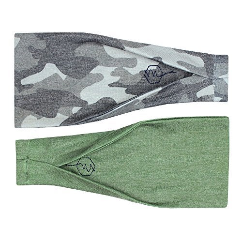Maven Thread Hustle 2Pack, Women's Workout Headbands, 4 inch Thick Non Slip Sweatbands for Exercise, Gym, Running, Yoga, Sports, One Size Fits All, Green Camouflage, Olive Green - Image 1