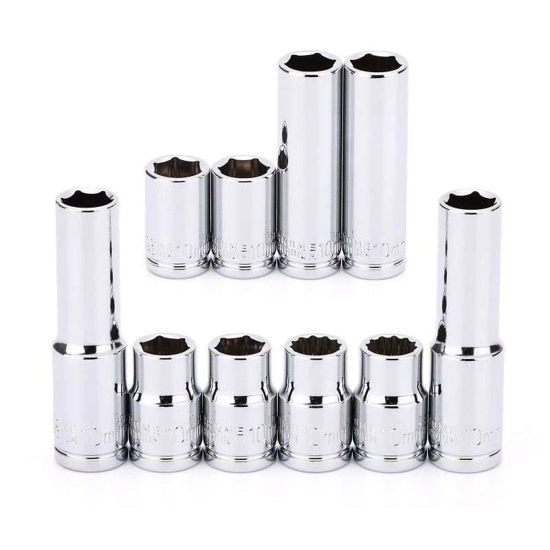 MIXPOWER 10PCS 14 38 Drive 10mm DeepShallow Socket CRV Metric Mirror Finish 6 Point12 Point