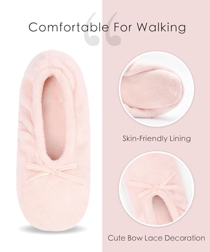 DICUIRD Ballerina House Slippers for Women, Anti-Skid Comfy Warm Ballet Style Slippers(Navy&Pink,8-10) - Image 4