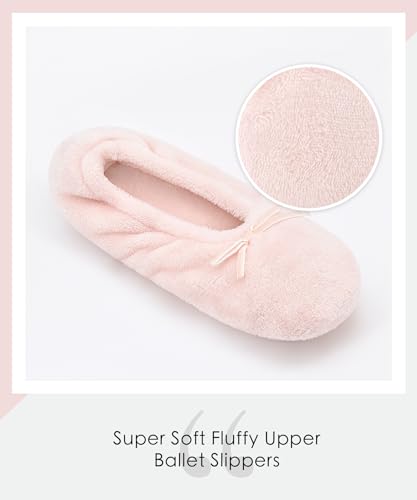 DICUIRD Ballerina House Slippers for Women, Anti-Skid Comfy Warm Ballet Style Slippers(Navy&Pink,8-10) - Image 3
