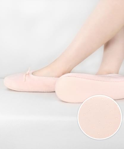 DICUIRD Ballerina House Slippers for Women, Anti-Skid Comfy Warm Ballet Style Slippers(Navy&Pink,8-10) - Image 2