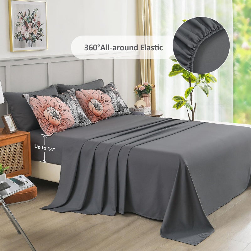 Xruibed King Comforter Set 7 Pieces Grey Floral Comforter Set King Size Bed in a Bag Flower Bedding Sets Lightweight Boho Bed Set with Sheet,Pillowcases&Shams for All Season - Image 5