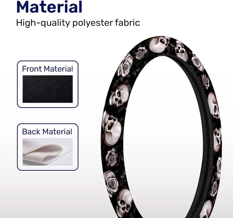 GENANY Rose Skull Steering Wheel Cover, Non Slip Polyester Car Wheel Protector for Car SUV Truck, Universal 15 Inch - Image 3
