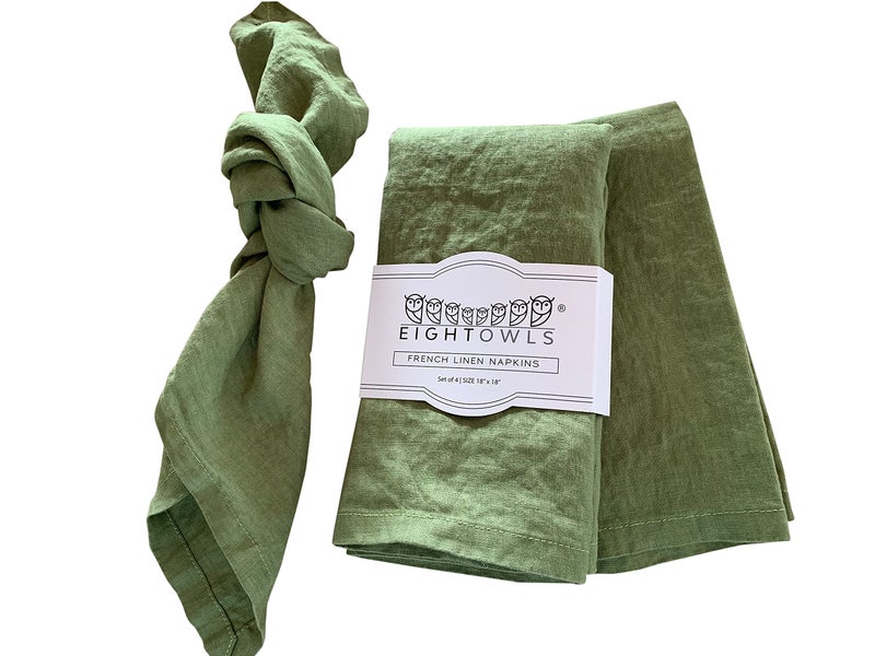 Linen Napkins 100 French Flax Stonewashed Pure Linen Cloth Napkins Size 18 Inch x 18 Inch Set of 4 Pepper Green
