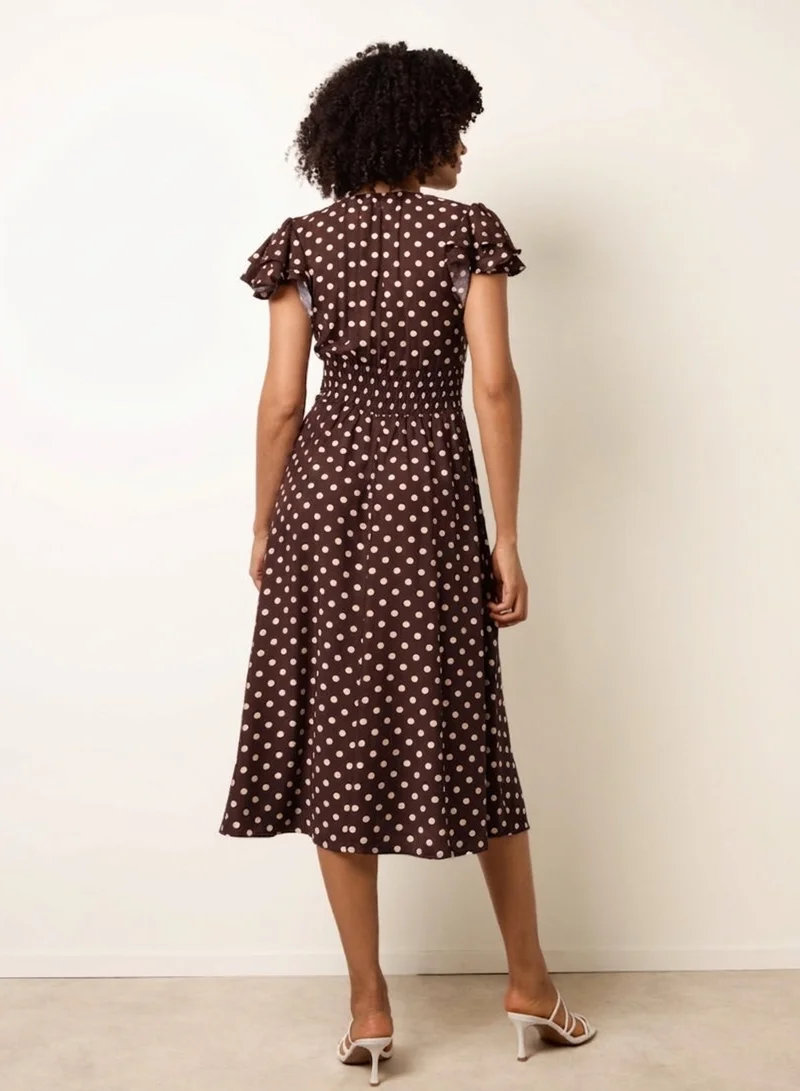 بلو فانيلا Spot Elastic Neck Midi Dress