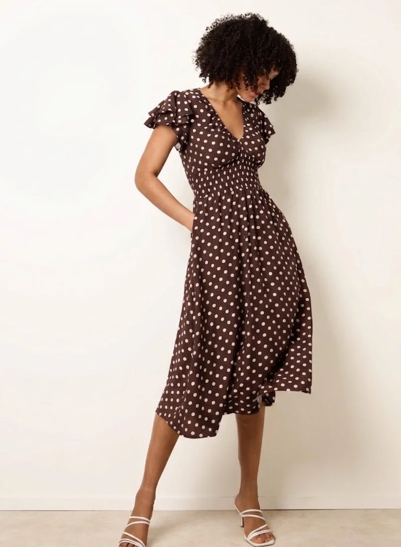 بلو فانيلا Spot Elastic Neck Midi Dress