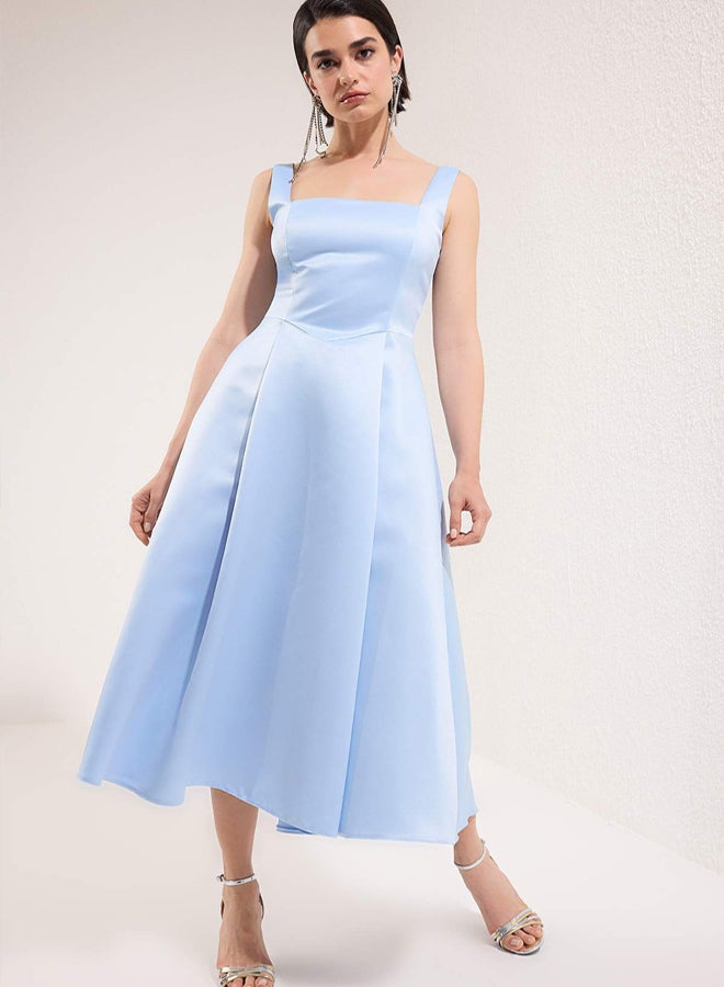 trendyol Light Blue A-Line Satin Woven Elegant Evening Prom Dress - Image 2