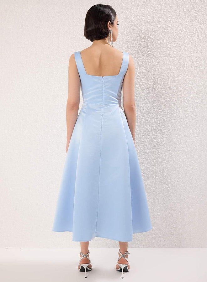 trendyol Light Blue A-Line Satin Woven Elegant Evening Prom Dress - Image 5