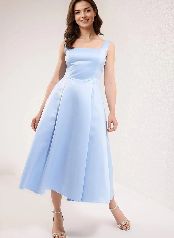 trendyol Light Blue A-Line Satin Woven Elegant Evening Prom Dress - Image 1