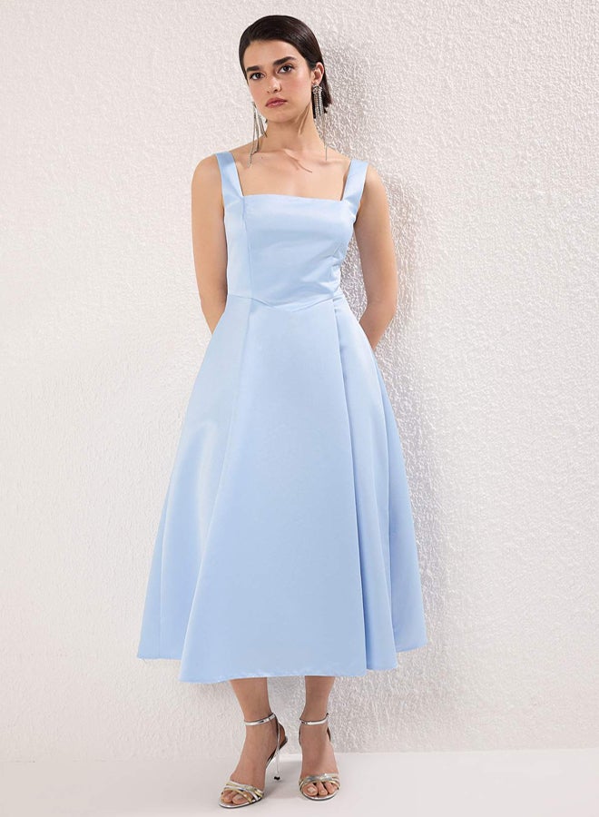 trendyol Light Blue A-Line Satin Woven Elegant Evening Prom Dress - Image 3