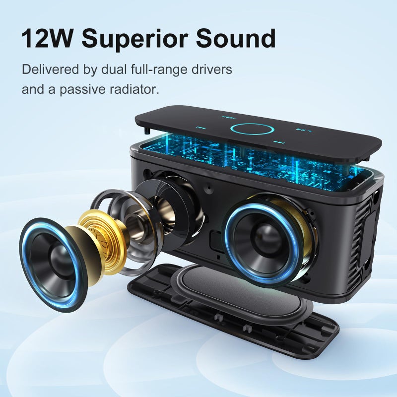 DOSS SoundBox Touch Wireless Bluetooth Speaker-12W HD Sound with Rich Bass, IPX5 Waterproof, 20H Playtime, Ideal Christmas & White Elephant Gift for Men, Women, Teens, Office, Home, Travel-Black - Image 2