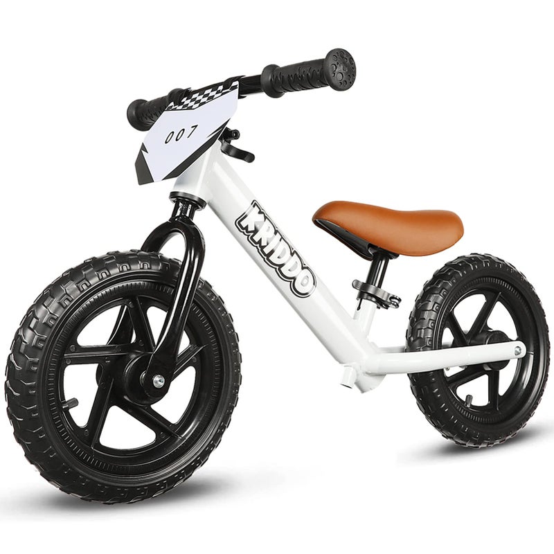 KRIDDO Toddler Balance Bike 2 Year Old Age 24 Months to 5 Years Old 12 Inch Push Bicycle with Customize Plate 3 Sets of Stickers Included Gift Bike for 23 Boys Girls White - Image 2