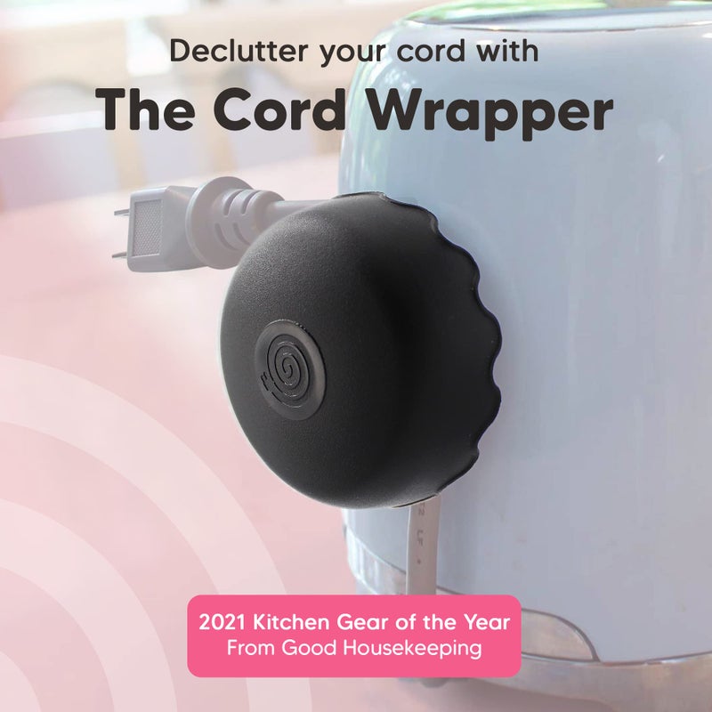 The Cord Wrapper 2-Pack Patented Heat-Resistant Cord Organizer for Appliances, Kitchen, Computers & More | Stick-On Cord Wrappers with Flexible Base, Secure Scalloped Edge, Black (3 x 1.5 Inches) - Image 2