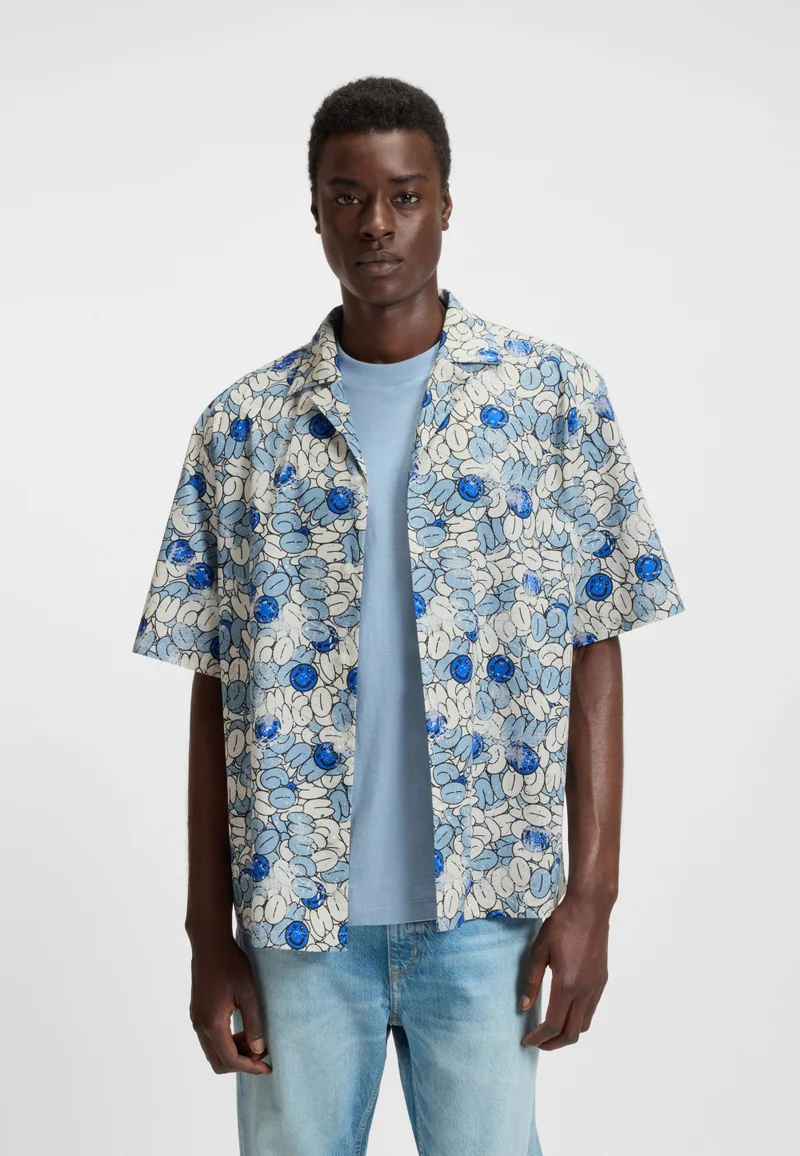هوجو Relaxed-fit shirt in printed cotton poplin
