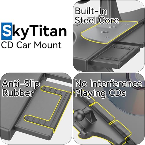 SkyTitan CD Slot Car Mount for Portable CarPlay Screens, Adjustable Angles, Low Profile and Sleek, Integrated Mounting Solution for in-Car Android Display Monitors (4-Tab Bracket Mount) - Image 3