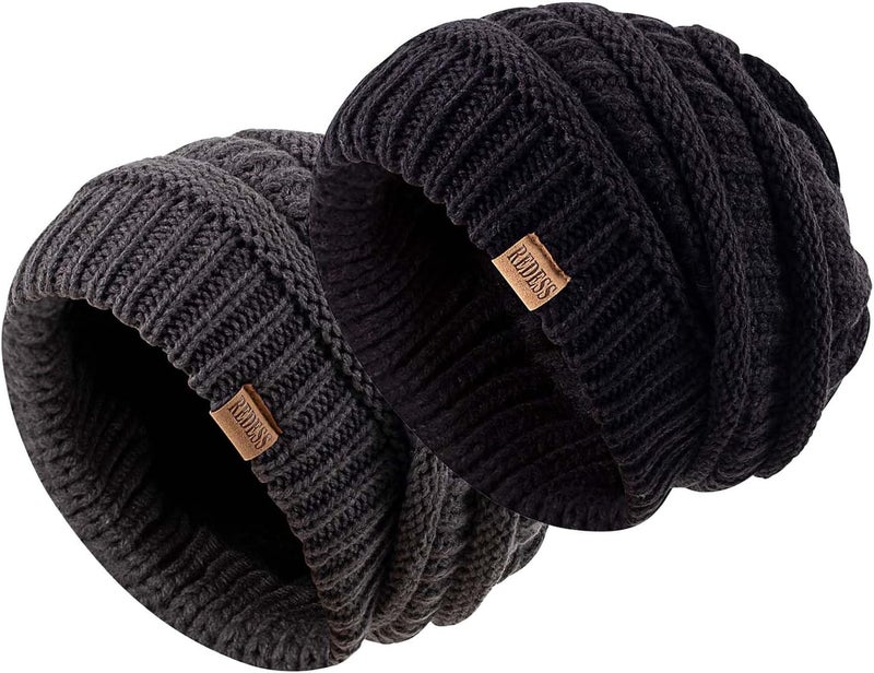 REDESS Slouchy Beanie Hat for Men and Women Winter Warm Chunky Soft Oversized Cable Knit Cap - Image 2