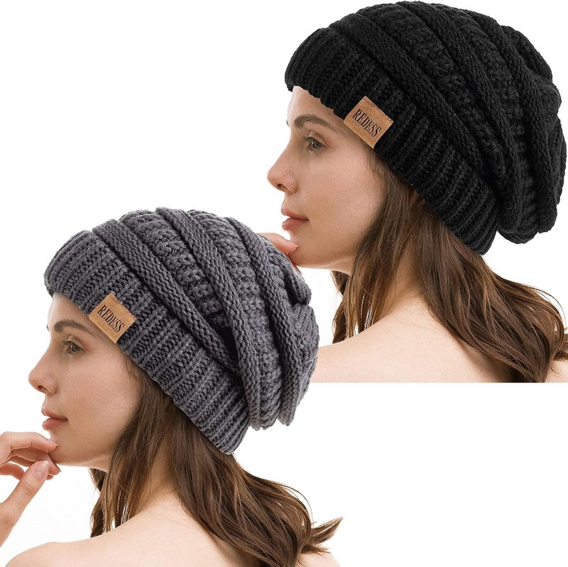 REDESS Slouchy Beanie Hat for Men and Women Winter Warm Chunky Soft Oversized Cable Knit Cap - Image 1