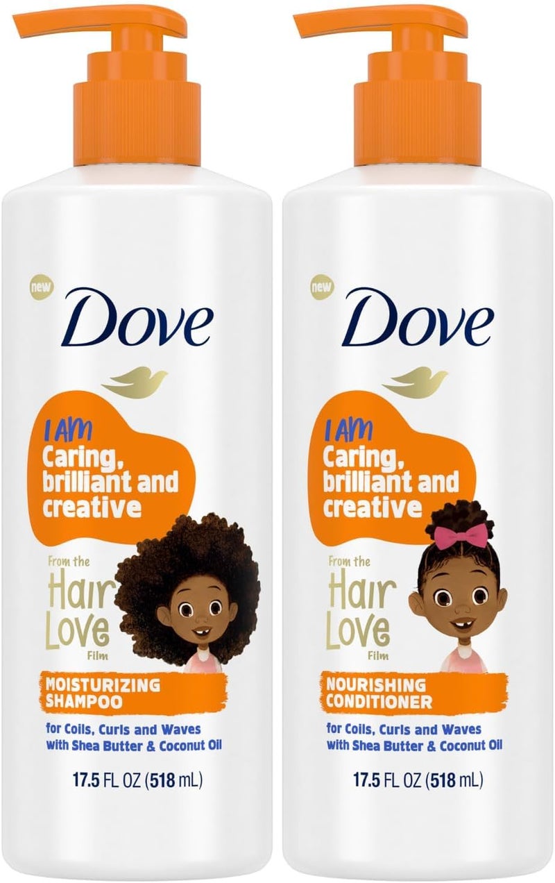 Dove Shampoo and Conditioner Set - Kids Hair Love Collection, Curly Hair Products, Kids Shampoo and Conditioner, Wavy Hair Products 17.5 Oz (2 Piece Set) - Image 1