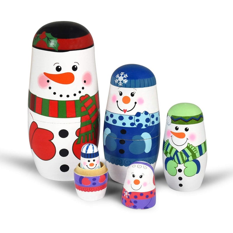 GRPSKCOS 5pcs Nesting Dolls Snowman Santa Claus Russian Matryoshka Dolls Handmade Wooden Christmas Birthday Gift for Kids 05 Snowman - Image 3