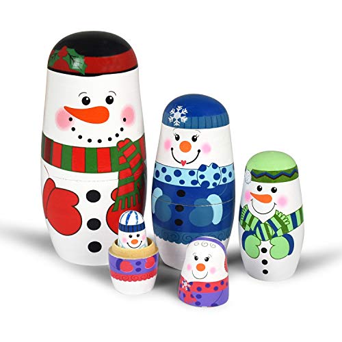 GRPSKCOS 5pcs Nesting Dolls Snowman Santa Claus Russian Matryoshka Dolls Handmade Wooden Christmas Birthday Gift for Kids 05 Snowman - Image 1