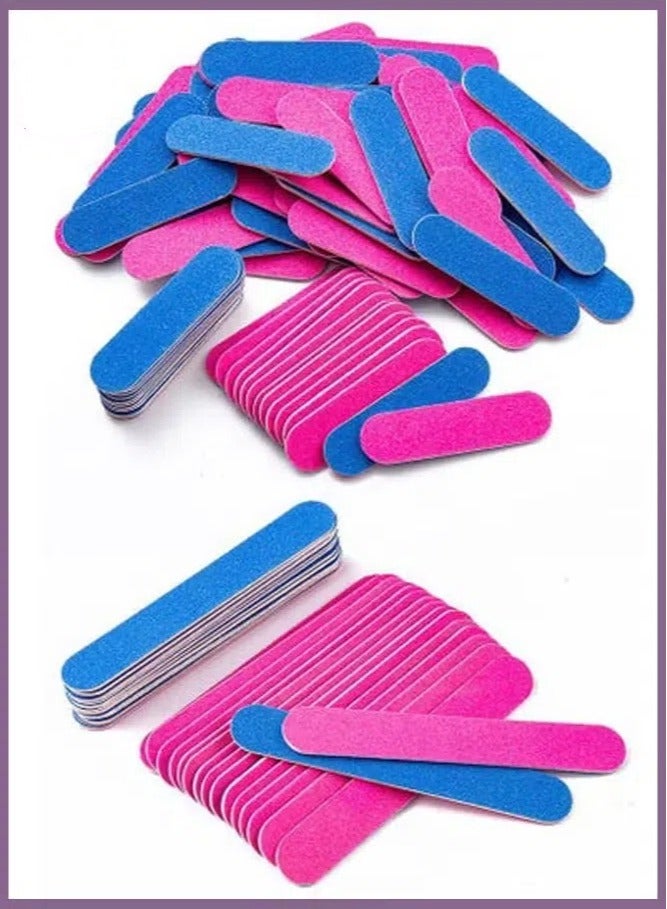 100-Piece Mini Manicure Nail File Set Pink/Blue Double Sided Hard Dead Skin Remover Tool Multicolour - Image 1