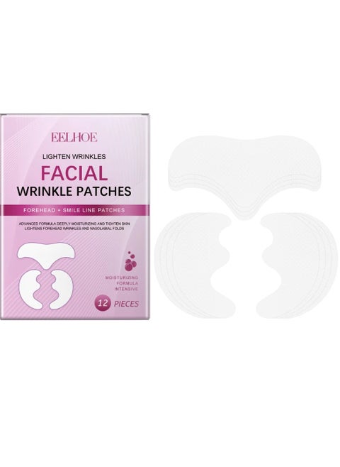 12 Pieces Face Smoothing Patches Reusable Anti Wrinkle Pads for Face Smoothing and Reducing Wrinkles Lines around Forehead Eyes & Mouth for Women