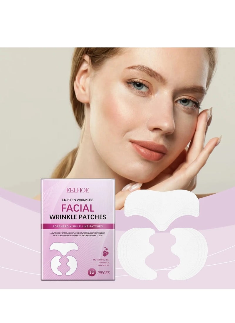 12 Pieces Face Smoothing Patches Reusable Anti Wrinkle Pads for Face Smoothing and Reducing Wrinkles Lines around Forehead Eyes & Mouth for Women