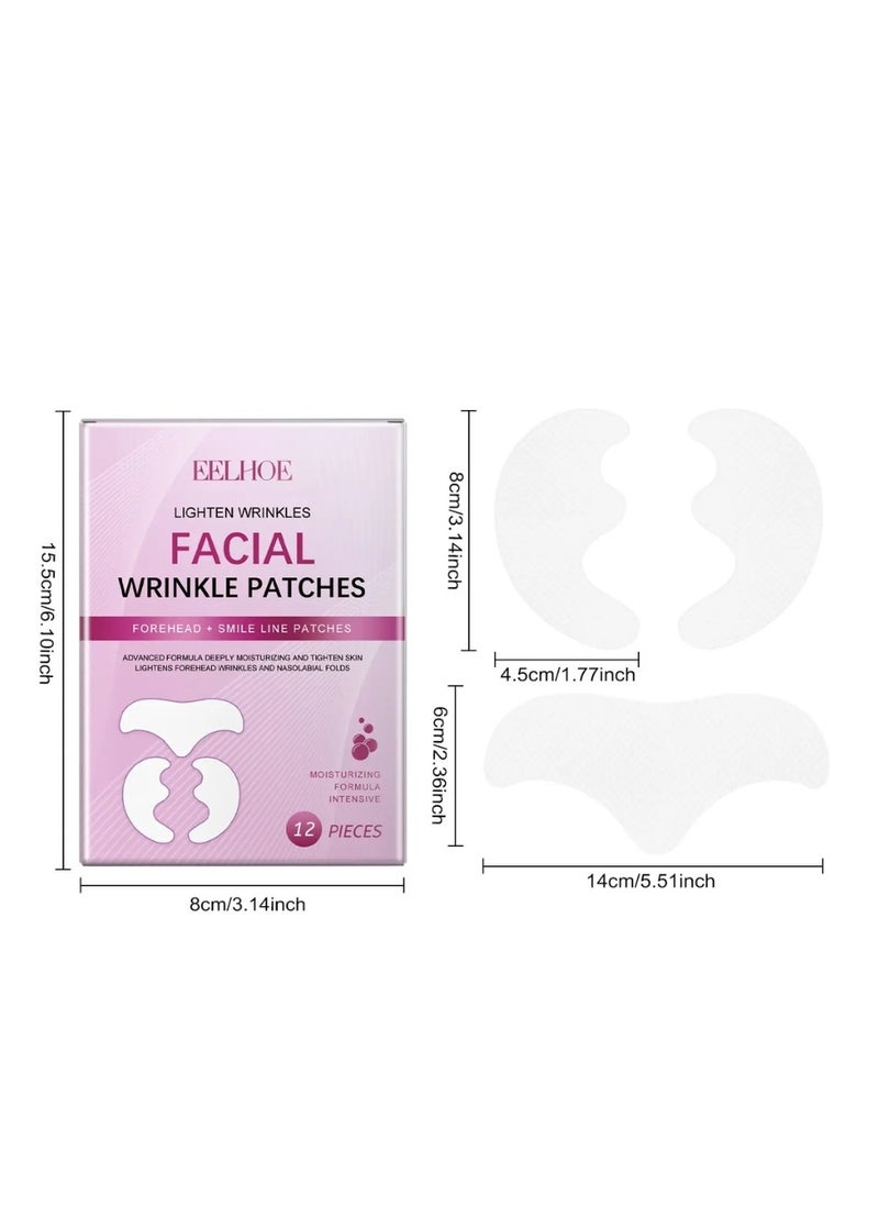 12 Pieces Face Smoothing Patches Reusable Anti Wrinkle Pads for Face Smoothing and Reducing Wrinkles Lines around Forehead Eyes & Mouth for Women
