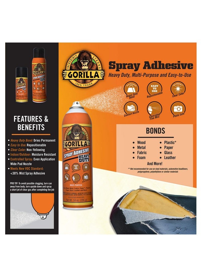 Gorilla Heavy Duty Spray Adhesive Multipurpose And Repositionable 14 Ounce Clear (Pack Of 4)  - Image 2