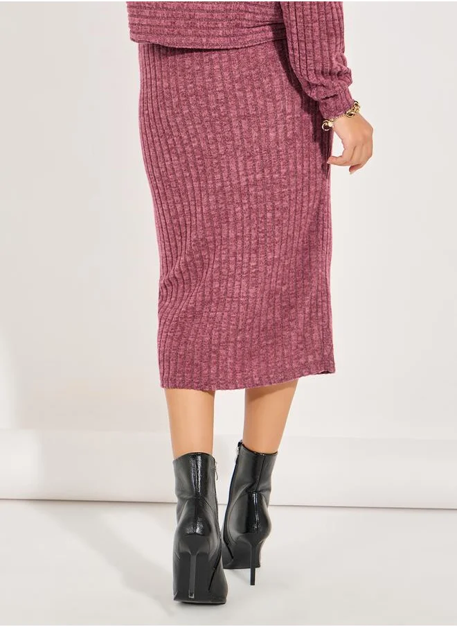 Styli Ribbed Knit Pencil Midi Skirt