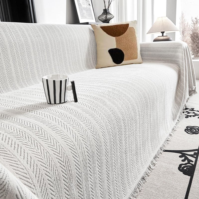 Retro Jacquard Sofa Cover - Cat-Proof & Anti-Scratch Couch Protector Slipcover with Tassels | Universal Fit for 1 2 3 4 Seater L U Sofas | Bohemian Style Sofa Throw (Brown, 180 * 460cm) - Image 2