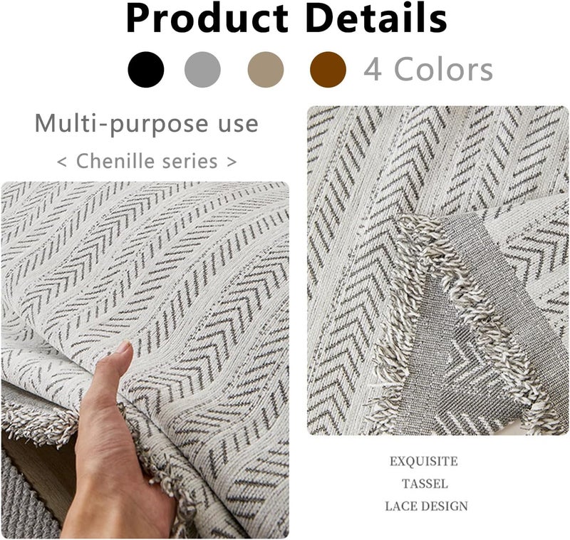 Retro Jacquard Sofa Cover - Cat-Proof & Anti-Scratch Couch Protector Slipcover with Tassels | Universal Fit for 1 2 3 4 Seater L U Sofas | Bohemian Style Sofa Throw (Brown, 180 * 460cm) - Image 3