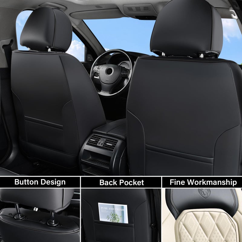 Coverado Car Seat Covers Full Set, Faux Leather Seat Covers for Car, Waterproof Car Seat Protectors 5 Seats, Automotive Seat Covers Universal Fit for Most Cars SUV Trucks- Black&White - Image 2