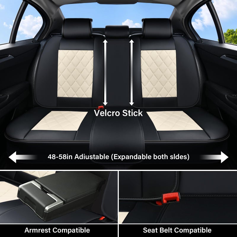 Coverado Car Seat Covers Full Set, Faux Leather Seat Covers for Car, Waterproof Car Seat Protectors 5 Seats, Automotive Seat Covers Universal Fit for Most Cars SUV Trucks- Black&White - Image 3