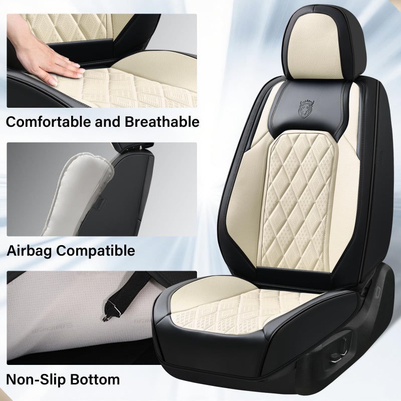Coverado Car Seat Covers Full Set, Faux Leather Seat Covers for Car, Waterproof Car Seat Protectors 5 Seats, Automotive Seat Covers Universal Fit for Most Cars SUV Trucks- Black&White - Image 4